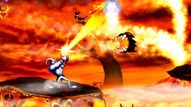 Earthworm Jim battles specters in Heck.